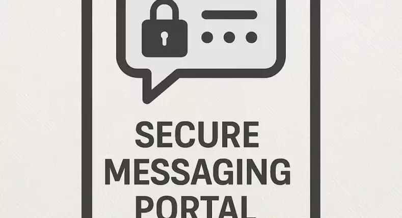 A flat-style digital illustration showing a smartphone screen with a secure messaging portal, representing confidential abortion care through SameDayAbortionPills.com